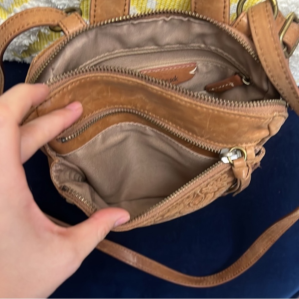 The Sak Tan Embossed Leather Convertible Crossbody Bag Backpack - Picture 7 of 8
